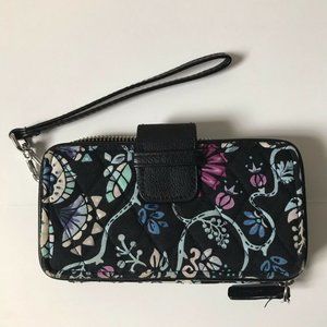 VERA BRADLEY Bramble Women Wristlet Clutch Wallet RFID Black Purple Floral 3x6x1